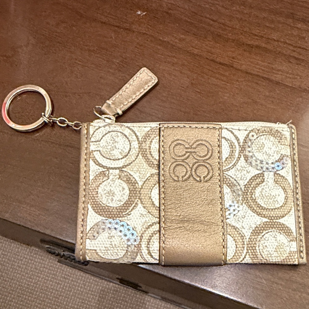 Coach Gold and Cream Keychain Wallet